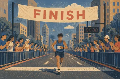 City Marathon Runner Near Finish Line