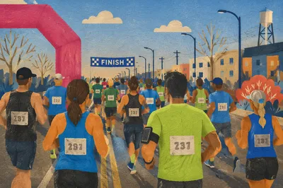 Community Marathon Runners Near Finish Line