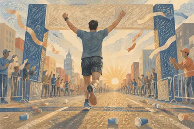 Marathon Runner Crossing Sunrise Finish Line