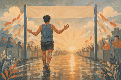 Grateful Runner Crossing Marathon Finish Line