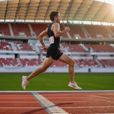 Marathon Runner Crossing Stadium Finish Line