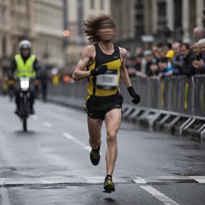 Marathon Runner Sprinting to Finish Line