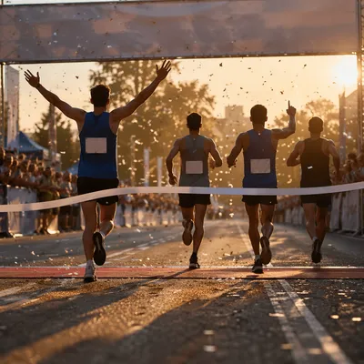 Triumphant Marathon Finish at Golden Hour