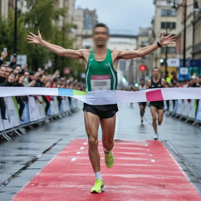 Marathon Runner Victory at City Finish Line