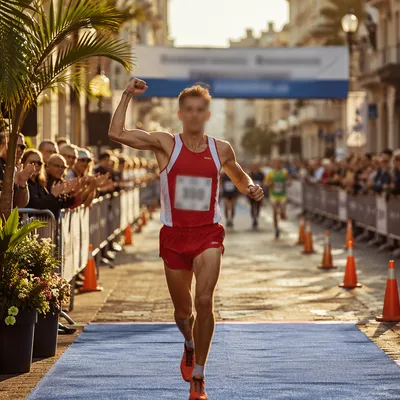 Marathon Runner Sprinting to Urban Finish