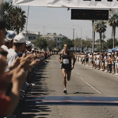 Runner Reaching City Marathon Finish Line