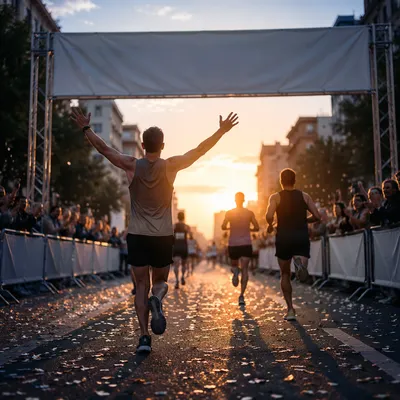 Marathon Runners Reaching Finish Line at Dawn