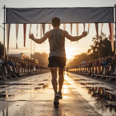 Marathon Runner Crossing Sunrise Finish Line