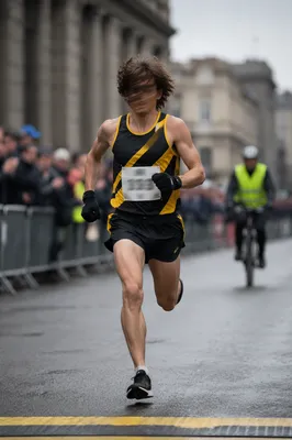 Marathon Runner Sprinting to Finish Line