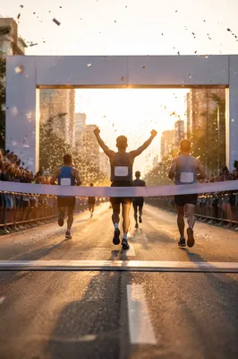 Triumphant Marathon Finish at Golden Hour