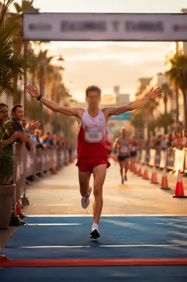 Marathon Runner Charging Toward Finish Line
