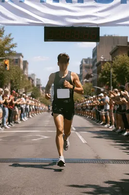Marathon Runner Reaching City Finish Line