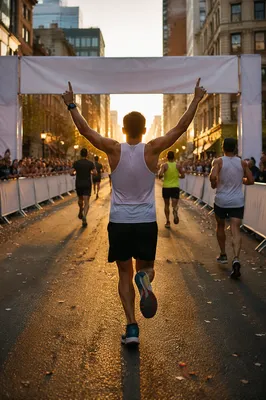 Marathon Runners Reaching Finish at Sunrise