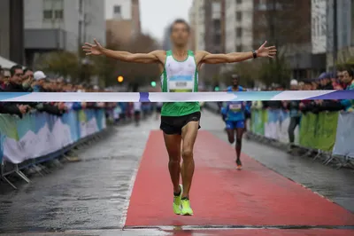 Elite Marathon Victory at Finish Line