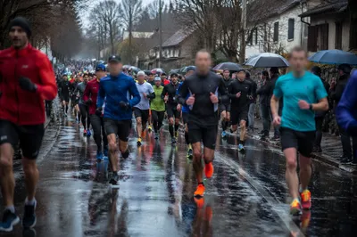 Rainy Community Marathon Finish Line Race