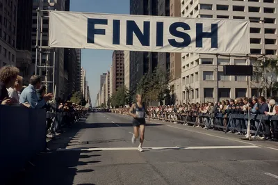 Exhausted Runner Reaching Marathon Finish Line