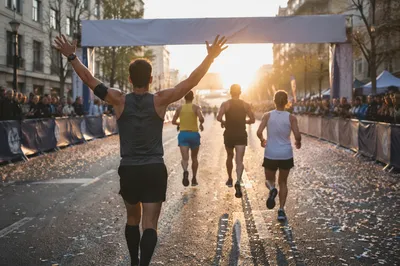 Marathon Runners Reaching Finish at Sunrise