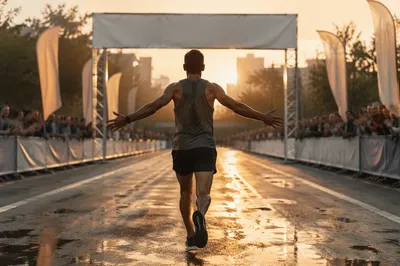 Marathon Runner Crossing Sunrise Finish Line