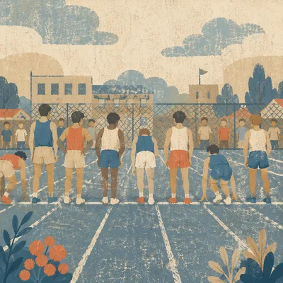 Vintage Track Athletes at Starting Line