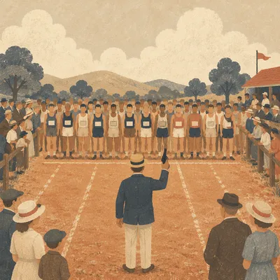 Vintage Runners Gathered at Starting Line