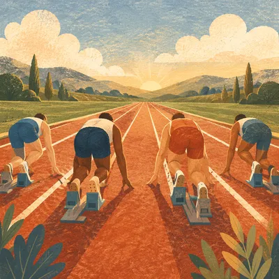 Athletes at Starting Line on Track