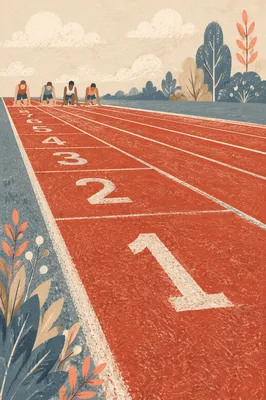Track Starting Line with Distant Athletes