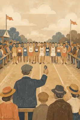 Vintage Track Athletes at Starting Line