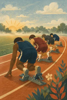 Track Athletes Ready at Sunrise Start