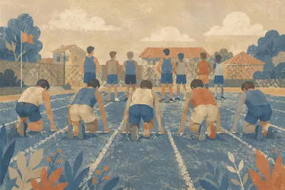Vintage Track Athletes at Starting Line
