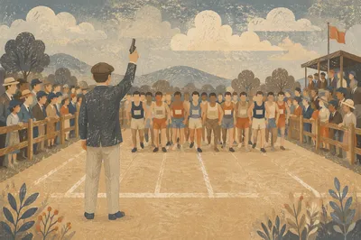 Vintage Runners Gathering at Starting Line