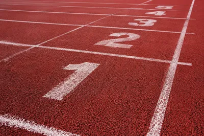 Empty Running Track Starting Line Closeup
