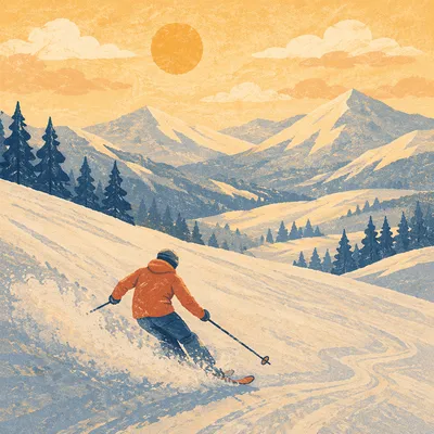Golden Hour Skier on Snowy Slope