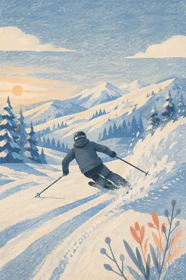 Lone Skier on Alpine Powder Slope