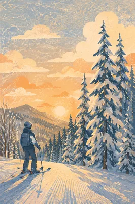 Golden Sunrise Skier on Quiet Slope
