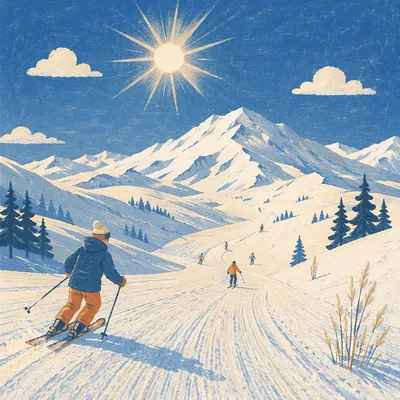 Sunny Alpine Downhill Skiing Landscape
