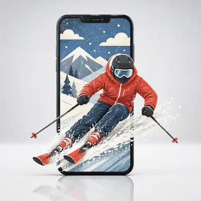 Skier Bursting From Smartphone Screen