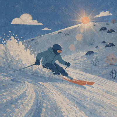 Downhill Skier Carving Through Mountain Powder