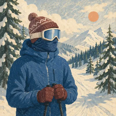 Skier Pausing on Snowy Alpine Trail