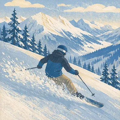 Lone Skier on Fresh Alpine Slope