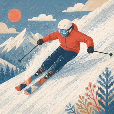 Dynamic Downhill Skier on Snowy Mountain