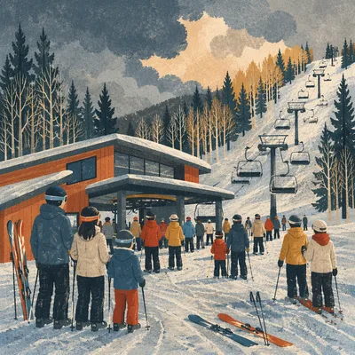 Winter Ski Resort Base at Mountain Lodge