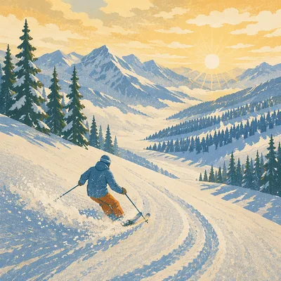 Lone Skier on Golden Mountain Sunrise