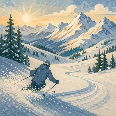 Lone Skier on Golden Alpine Morning