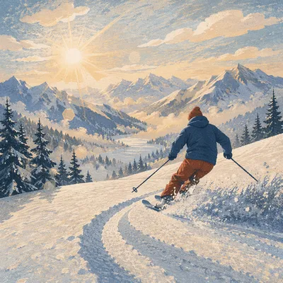 Downhill Skier on Misty Alpine Slope