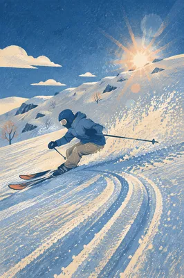 Downhill Skier Carving Snowy Mountain Slope