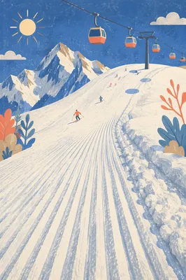 Alpine Downhill Ski Run in Winter Sun