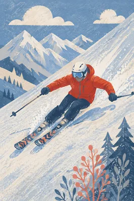 Red Jacket Skier on Snowy Slope