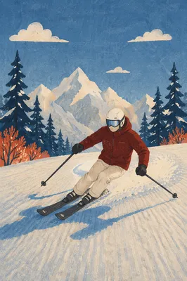 Solo Skier Descending Snowy Alpine Slope