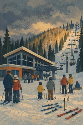 Winter Ski Resort Base with Chairlift