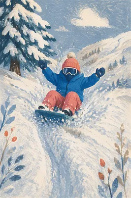 Playful Downhill Sledding on Snowy Mountain
